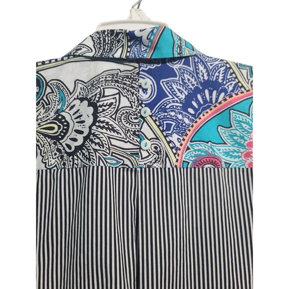 Chico’s Blue Paisley Sleeveless Button Up Top Size 2 (L/12) - Picture 3 of 5